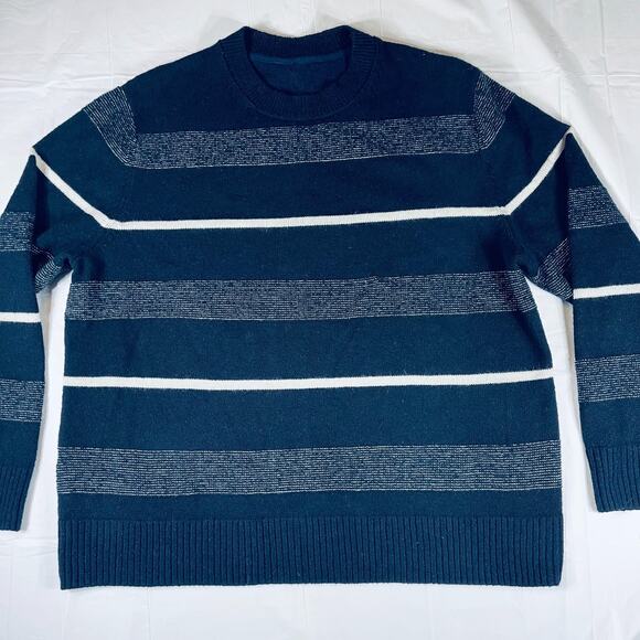 Lululemon Relaxed-Fit Knit Sweater Blue White Crewneck Pullover Size Large - Picture 1 of 9